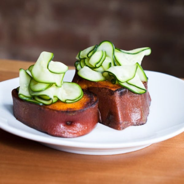 Caramelized sweet potato with pickled zucchini.