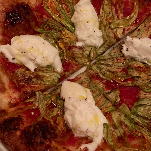 Squash blossoms pizza is so good, and get the strawberry gelato pie for dessert