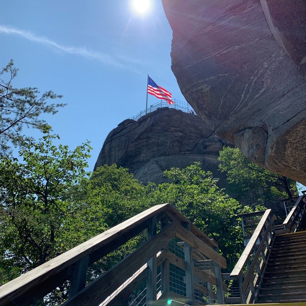 Take the stairs to the top of the chimney rock then the elevator down