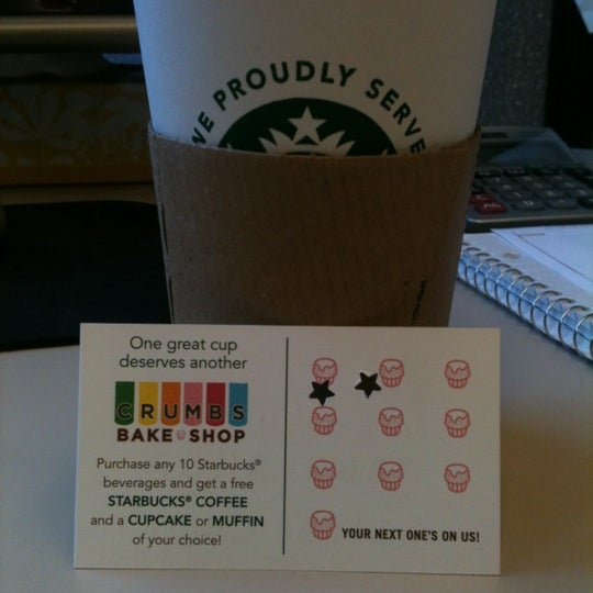 You come here for unique, delicious cupcakes but they serve Starbucks coffee with a punch card!  Double punch on Mondays, buy 10 get one free PLUS a cupcake or muffin free too! Score!