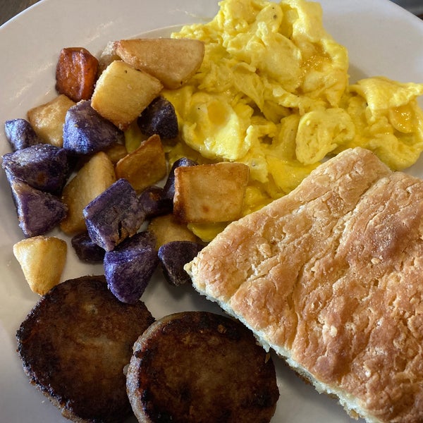 Breakfast Plate (two eggs scrambled, sausage patties, breakfast potatoes, & homemade biscuit)
