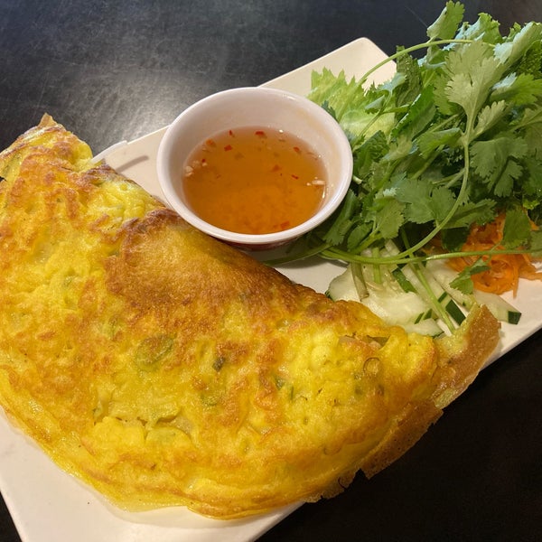 BÁNH XÈO - VIETNAMESE PANCAKE (Pork, shrimp, bean sprout, & onion inside crispy egg crepe)