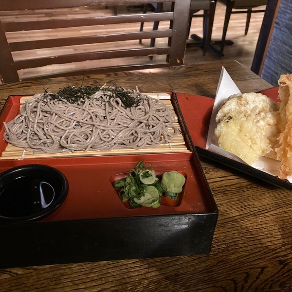 Ten Zaru Soba (chilled buckwheat noodles . shrimp & vegetable tempura . soy-based dipping sauce)