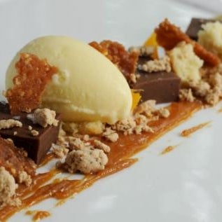 Chocolate, caramel and peanuts star in this Woodfire Grill dessert which is a must try.