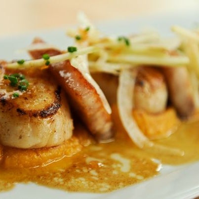 We recommend the New Bedford scallops & Pork Belly, Butternut Squash, cider brown butter, fennel & apple salad.