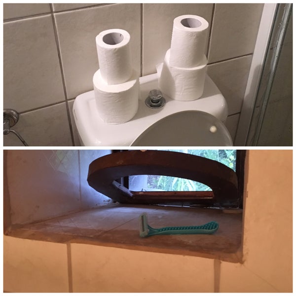 Sıfır odada sizi bekleyen yarım tuvalet kağıtları ve kullanılmış jilet 😳😳...gerisini bilmem ama havuz başı odasını kesinlikle tutmayın depodan bozma bir oda...