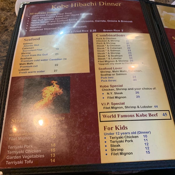 Kobe japanese steakhouse menu deals