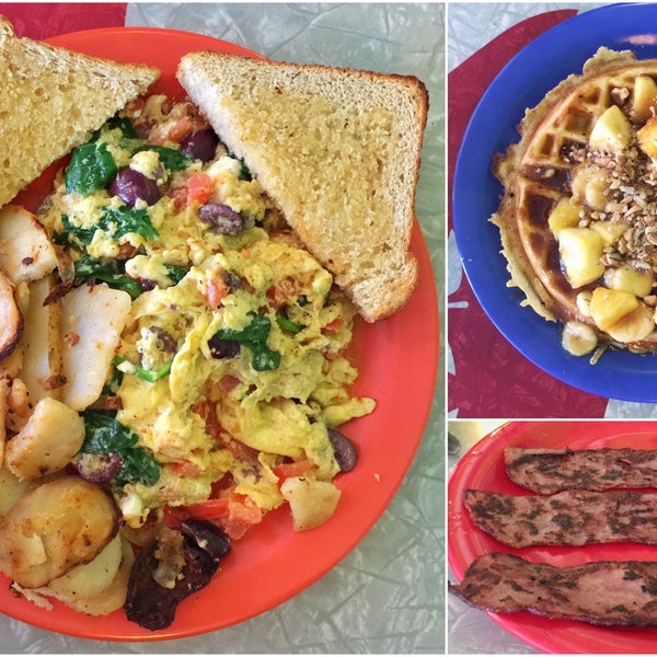 Go for Greek scramble with a side of turkey bacons!! I loved it!! Waffle of the Caribbean was super sweet!! It was more like a dessert.