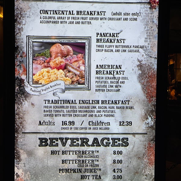 Three Broomsticks Menu