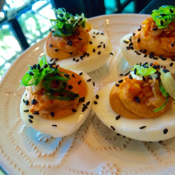 Deviled eggs have seen a resurgence. Often, when reimagined, they fall short but not here. These Asian influenced eggs are delicious and pair incredibly well with their world class cocktails.