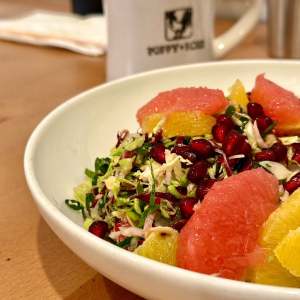 Salad for breakfast? Yes! Their traditional breakfast fare is excellent, but we always order at least one salad. Our fave is the crunchy, colorful Brassica Salad. Beets + Avocado Salad is also great.