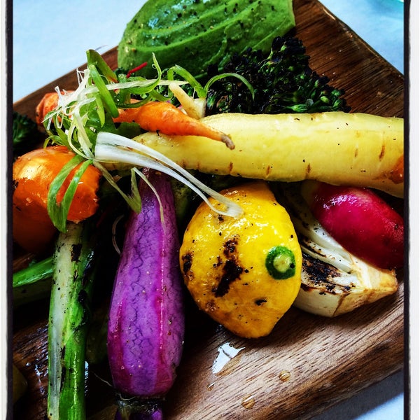 Their Not so Crudités, an assortment of cooked and raw veg, is a colorful and tasty way to start a meal anytime of day.