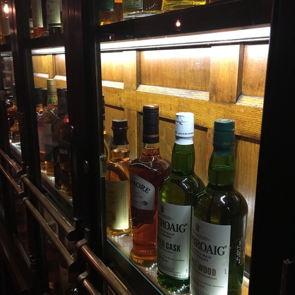 Large whiskey selection in the back bar. Prices are on the expensive side.