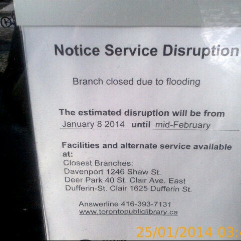 This branch closed due to flooding from Jan. 08, 2014 to Mid Feb 2014.