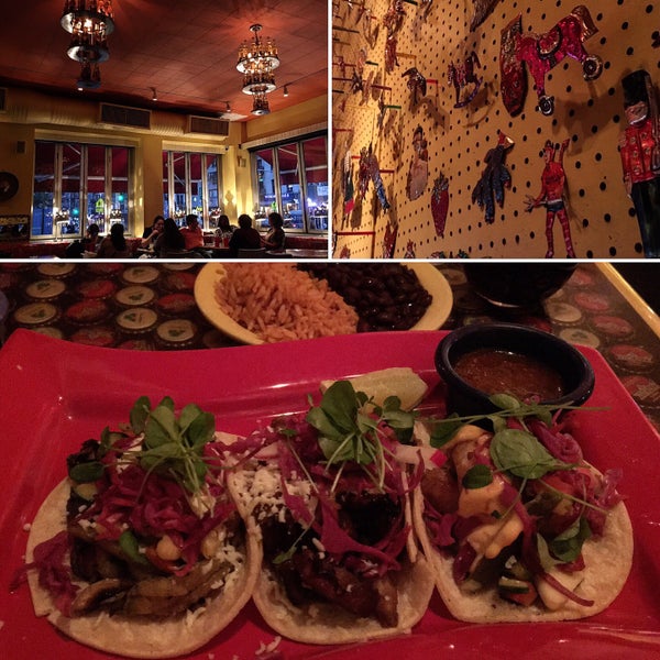 Loved the bright colors and funky decor! We had the taco trio: shrimp (❤️), carnitas, and veggie - and the steak tamale (❤️yum). This would be a great spot for a date night!