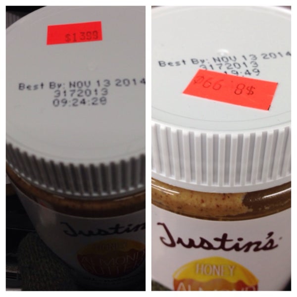 Jar of Justin's almond butter at Freddy's: $13.99. Jar of Justin's almond butter at Manhattan Fruit (three blocks north): $8.99. Price of a footlong sandwich at Subway: $5.00. The choice is yours.