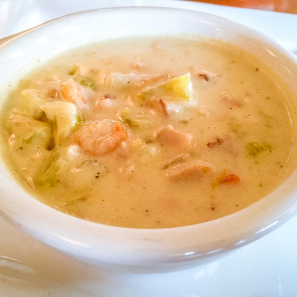 The New England Clam Chowder is rich, flavorful, and full of seafood