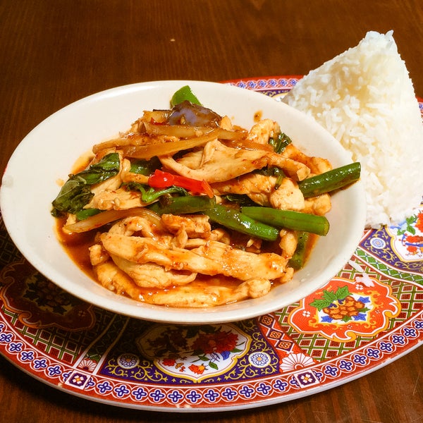This is the lunch special portion of the holy basil dish with chicken. Mildly spicy and very flavorful.