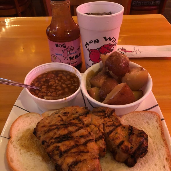 That’s no mirage, it is a giant spinning pork chop leading you to this bbq oasis! The Huge & tender pork chop dinner is the way to go, I chose red potatoes & baked beans for sides. I love this place.