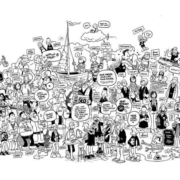 #OMCap-Gruppenbild: Auf jeden Fall sich zeichnen lassen! 2010 hat "Der Flix" die Tradition der OMCap-Zeichnung begonnen, 2013 ist er wieder der Comiczeichner der uns verewigt. Etwas warten lohnt sich!