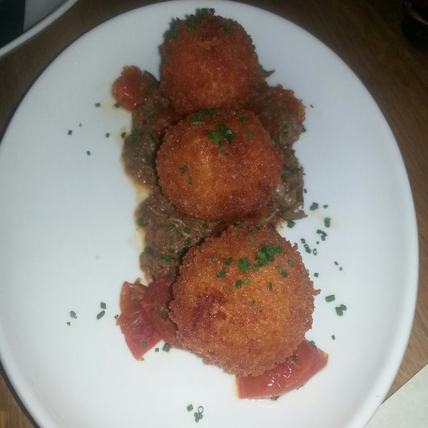 Start off your meal with the delicious Arancini prepared with fontina, charres tomato and mint, don't forget to add goat!