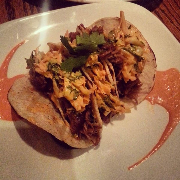You wouldn't think but they have delicious braised pork tacos with black beans, corn tortilla, cilantro-slaw, red pepper aioli