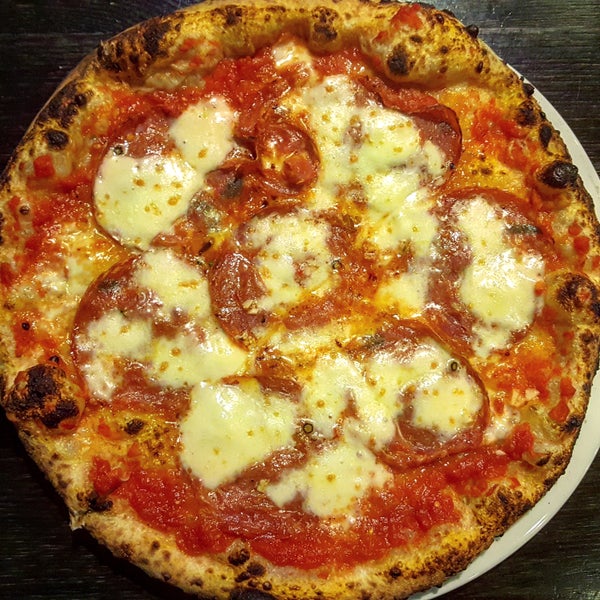 The Soppressata pizza packs some nice heat, made with mozzarella, soppressata, chile flakes, oregano, & garlic.