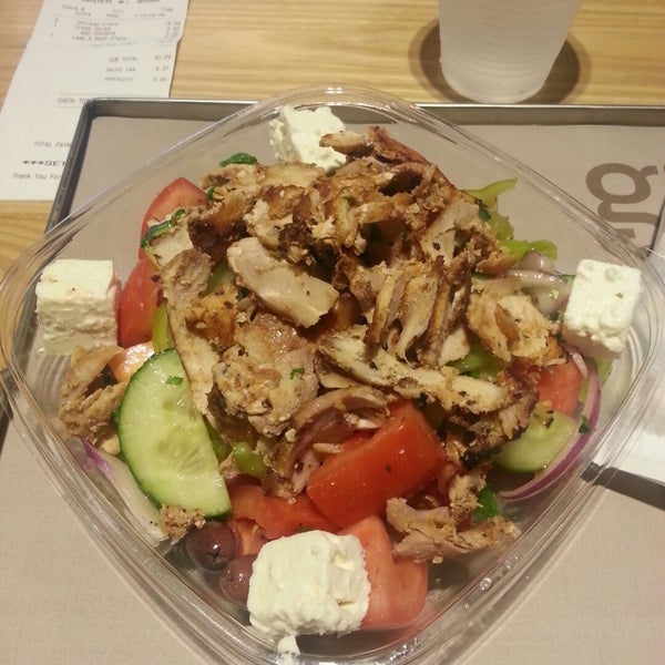 They make a solid Greek salad full of all thr traditional ingredients tossed with extra virgin olive oil, kalamata vinegar and large chunks of Greek feta, get some chicken yeero to top it off!