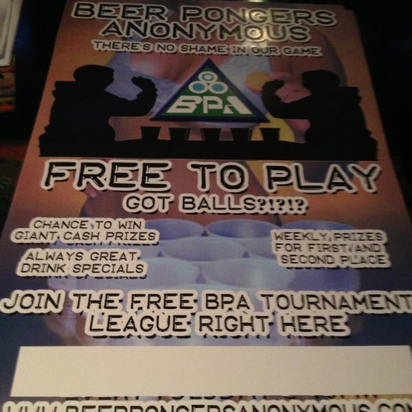Beer pong every Wednesday nights with Beer pongers anonymous! Starts at 10pm, FREE to play and you can win up to $250!