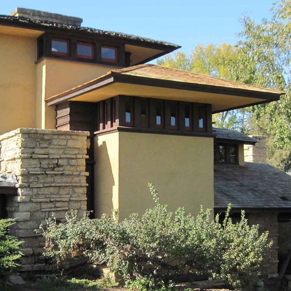 Sitting on 600 acres of land, Taliesin (1911) was where many of Wright's acclaimed buildings were designed, including Fallingwater and the Guggenheim Museum. Taliesin means "shining bow" in Welsh.