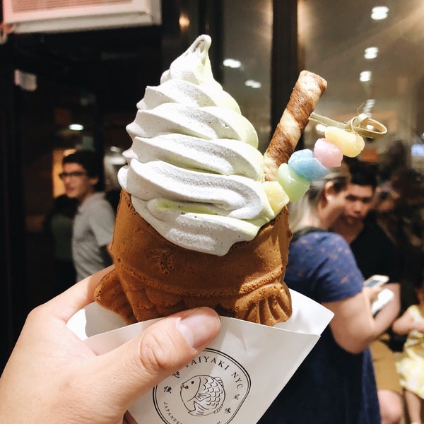 Go with the Black Sesame and Matcha soft serve swirled on a fish cone!