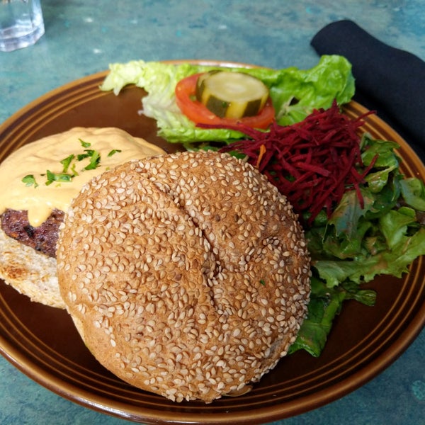 The black bean burger is tasty, as is the salad that comes with it