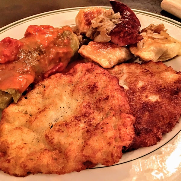 The polish plate is a good survey of Polish classics: stuffed cabbage, pierogies, and potato pancakes.