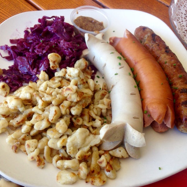 A menu of German, Swiss and Austrian dishes make it hard to choose. The sausage sampler is huge especially with the sweet mustard. Nice patio and friendly staff.
