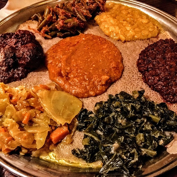 Really good Ethiopian food. It's a nice vegetarian option. The vegetarian plate is big enough for two people. They offer beer, wine and cocktails.