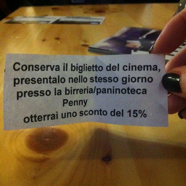 Il biglietto del cinema, presentato nella stessa giornata, ti dà diritto al 15% di sconto al @ Penny Beer Shop