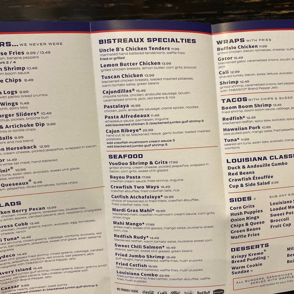 Walk ons menu best sale
