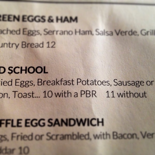 Cool brunch creations, plus they charge you more if you don't buy a PBR than if you do.