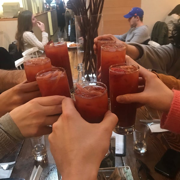 Cheers! Bloody mary and burger! Thats probably one of my favorite brunch spots in NYC.