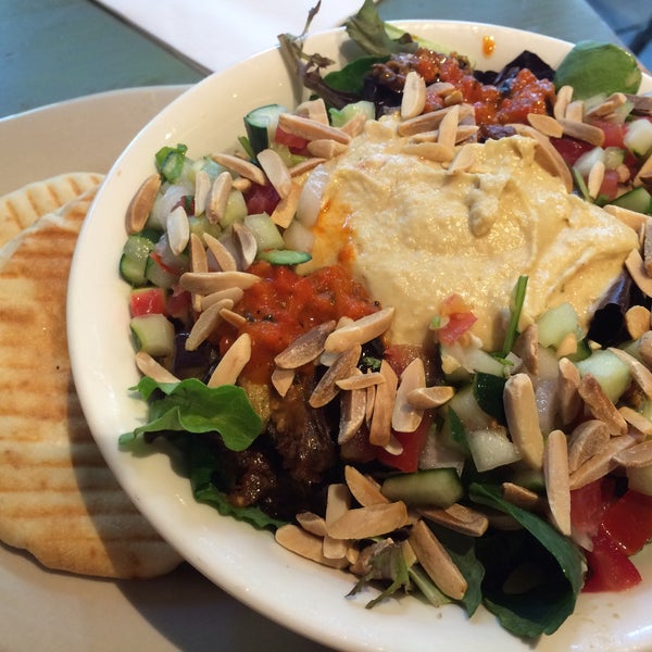 Mediterranean salad is delicious - the combo of hummus and eggplant with cashews works really well. Really filling, especially with the pita bread.