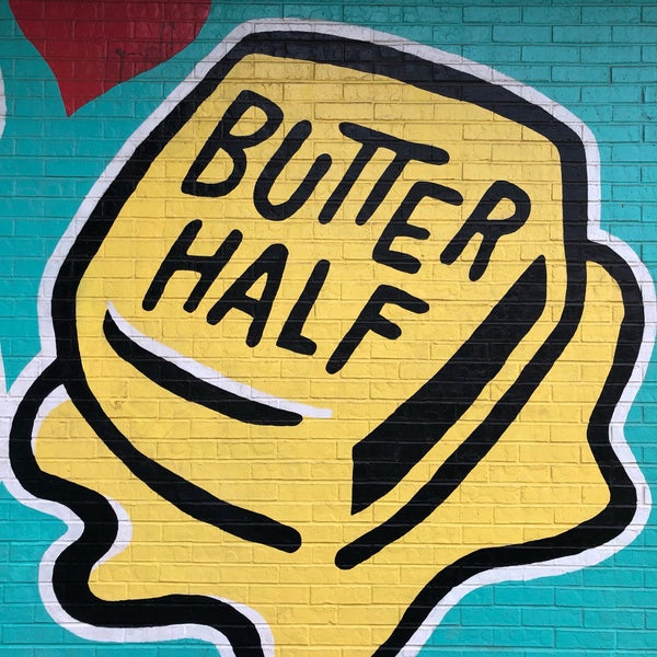 Photo taken at You&#39;re My Butter Half (2013) mural by John Rockwell and the Creative Suitcase team by Vinay on 4/13/2019
