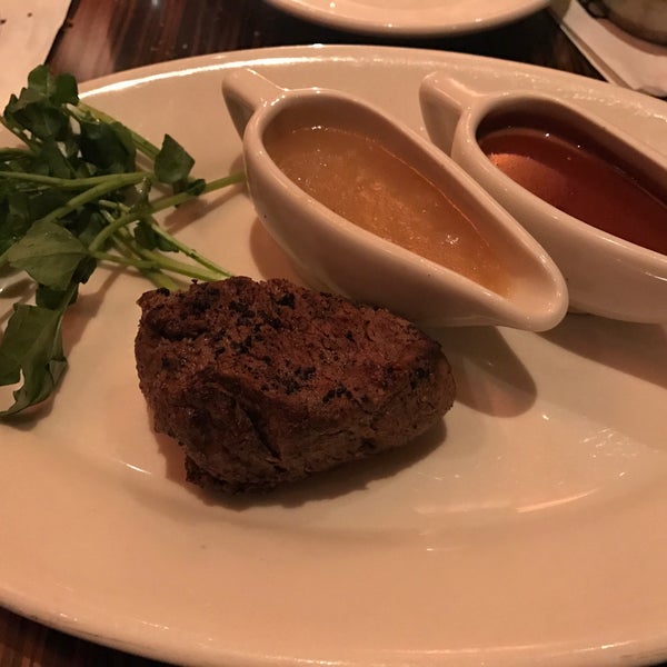 Yum yum yum, got a juicy medium 6 oz filet mignon with both ginger soy and pineapple bourbon sauces - SO so good. Sides of spinach and potatoes lyonnaise were fine.