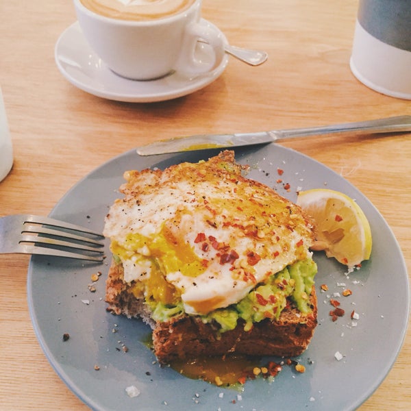 Avo toast (of course) with an over easy egg. Get their flat white or their outback cap