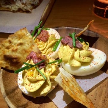 Deviled eggs are becoming as ubiquitous as hamburgers on Bay Area menus. Try the ones at Aquitaine this weekend, which are eggs with Dijon mustard, smoked duck bacon and piment d’ Espelette.