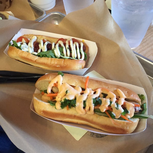 Pretty good dogs, especially the banh mi. The bacon peanut butter shake is on point.