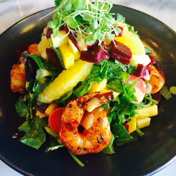 Now goes by Sage Roadhouse. Special grilled shrimp Caribbean salad with beetroot, mango and watercress $14.