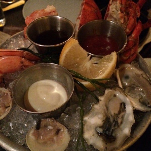 Seafood platter for one $34: 2 shrimp, 2 oysters, 2 clams and lobster tail. Amazing sides $8 each, roasted mushrooms, truffled mash and creamed spinach.