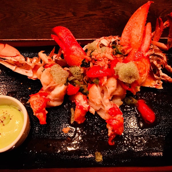 Lobster with wasabi cream €60. Chocolate fondant and Tiny Sweets for dessert.