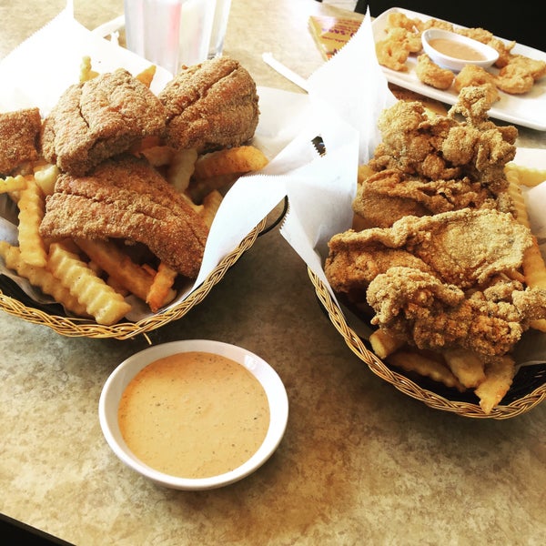 Catfish and Giant Oysters and fries