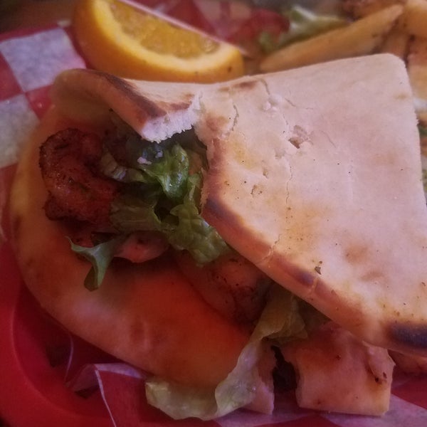 The shrimp poboy on flatbread is amazing! Make sure you get the Garlic Parmesean fries.